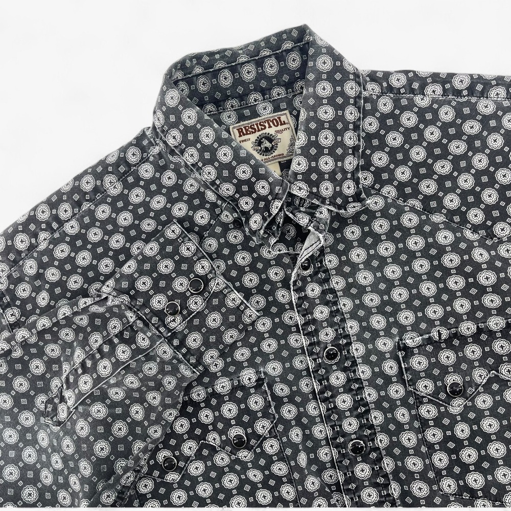 Resistol Western Shirt Mens M Long Sleeve Button Up Black Print Cowboy Rodeo